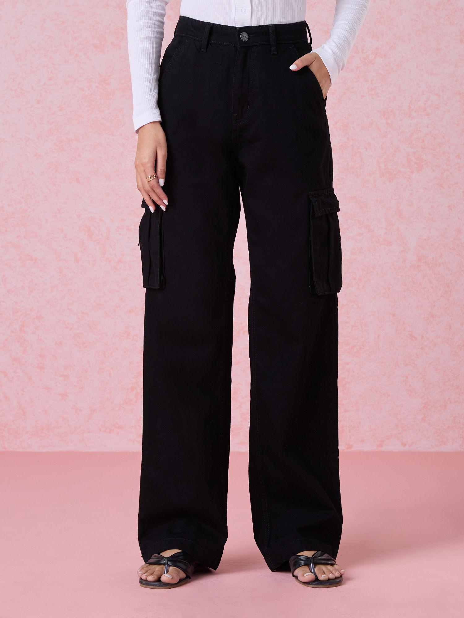 black high waist baggy cargo denim jeans