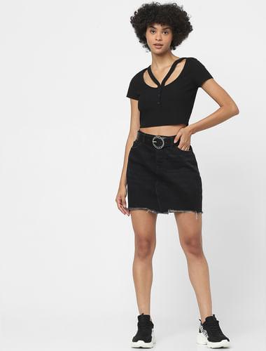 black high waist mini denim skirt