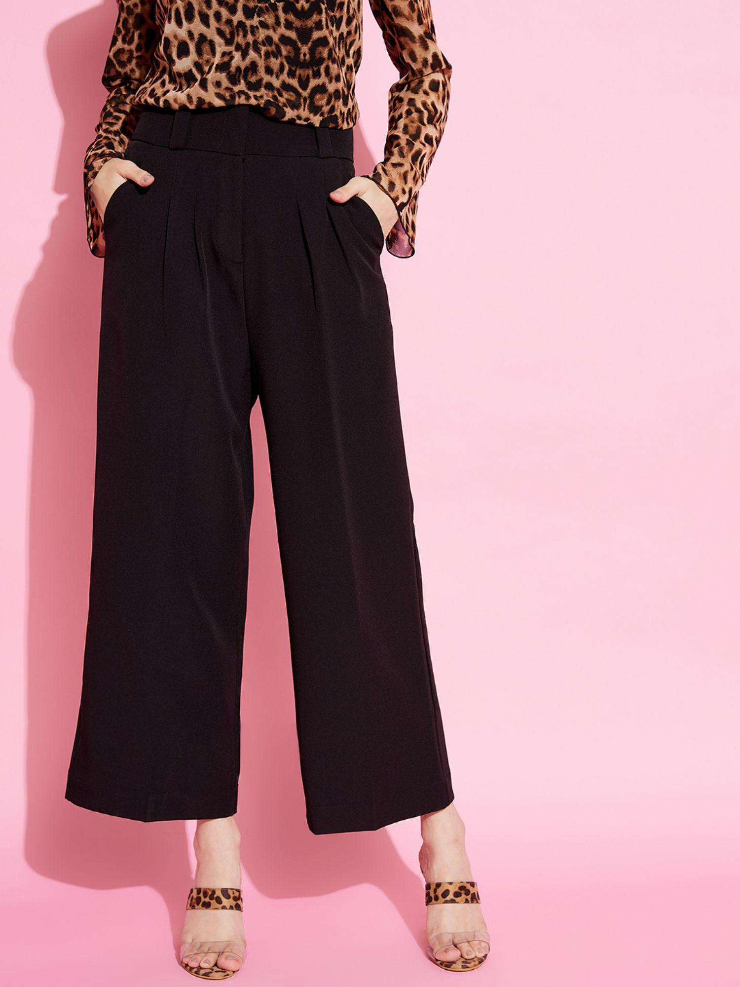 black high waist pleated flared trouser