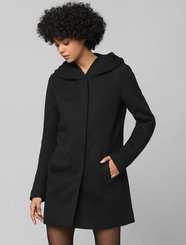 black hooded long coat