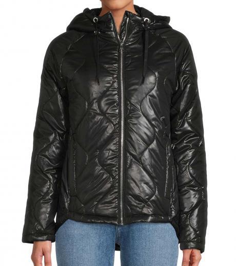 black hooded quilted jacket
