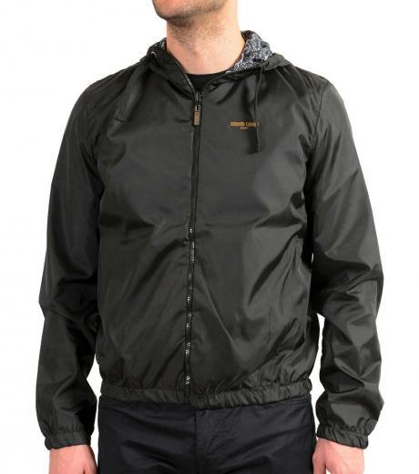 black hooded reversible windbreaker jacket