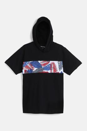 black hoodie cotton t-shirt for boys - black