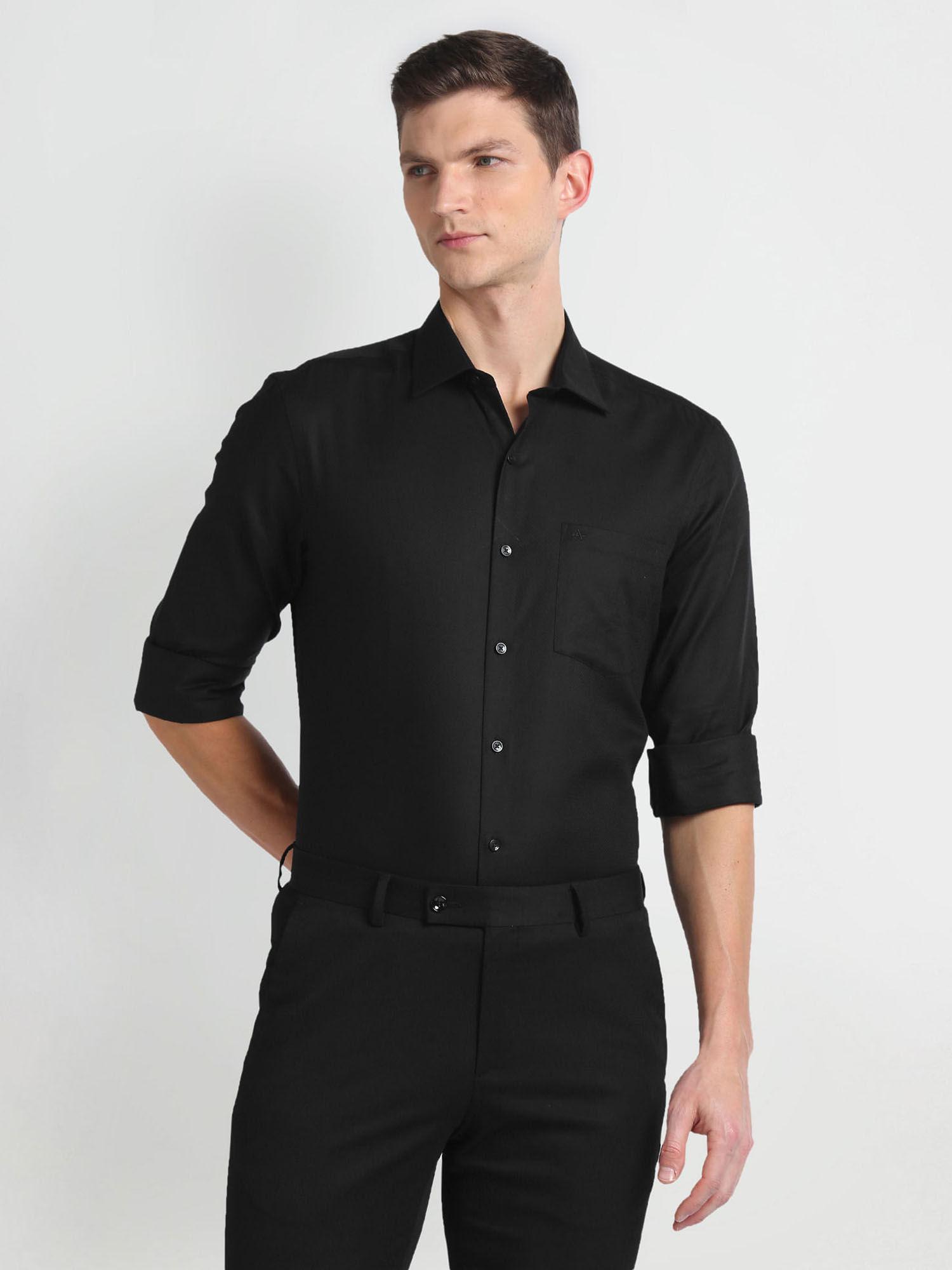 black iconic cotton dobby formal shirt