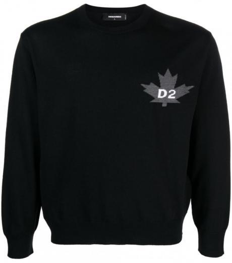 black intarsia knit logo sweatshirt