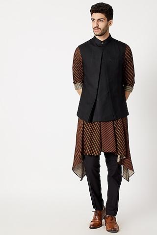 black invert-pleated nehru jacket