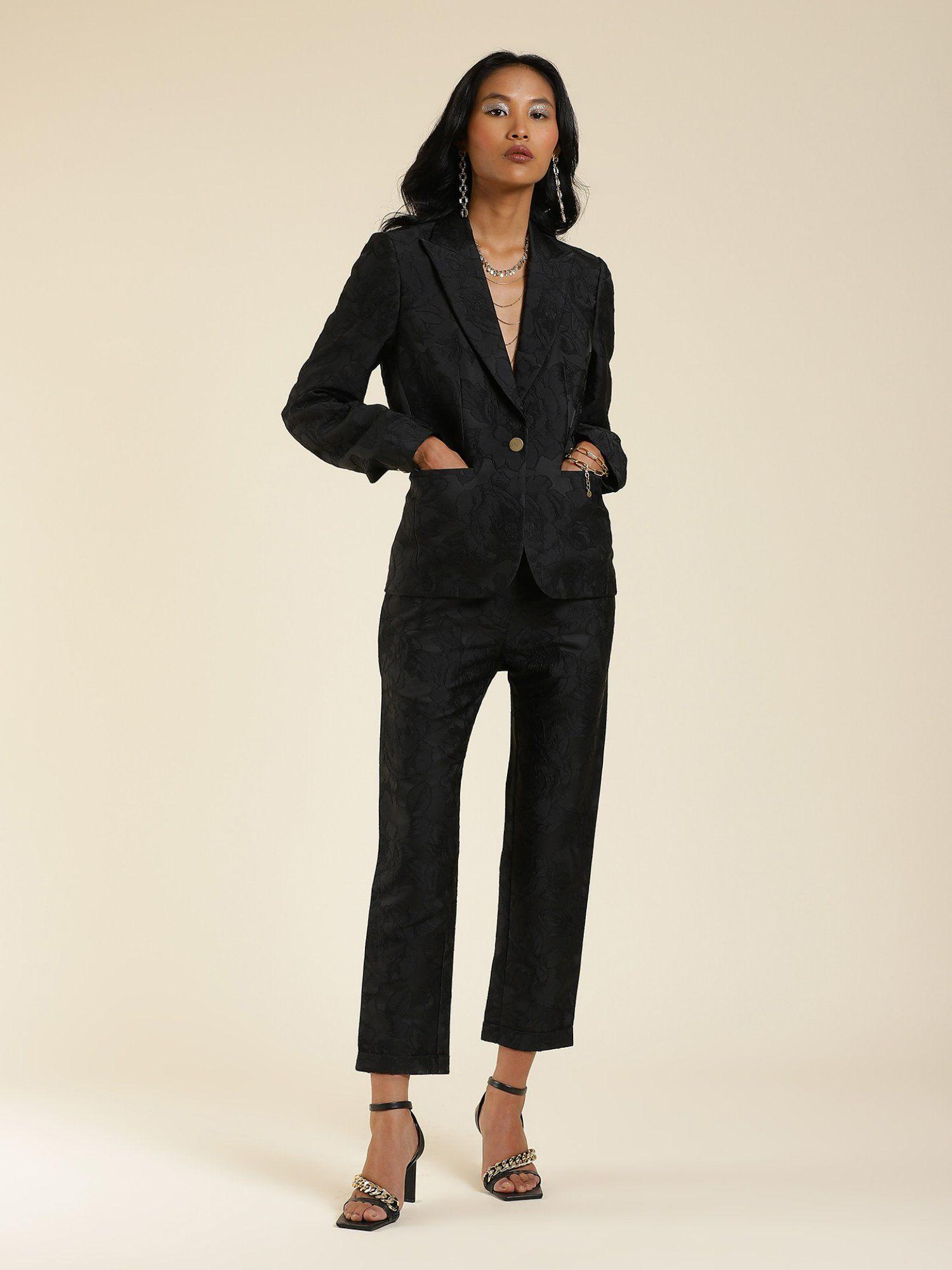 black jacquard blazer with pants co-ord (set of 2)