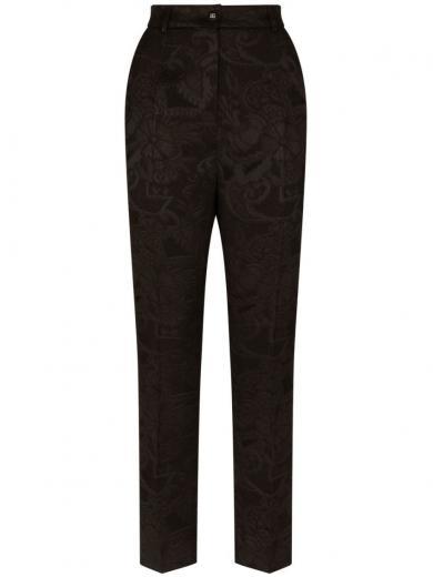 black jacquard high-waist trousers