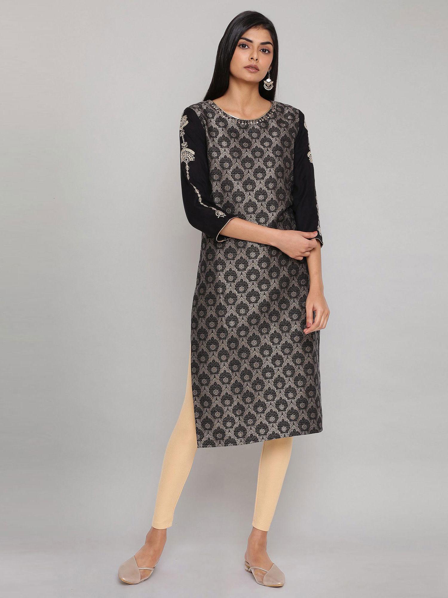 black jacquard kurta ith embroidery