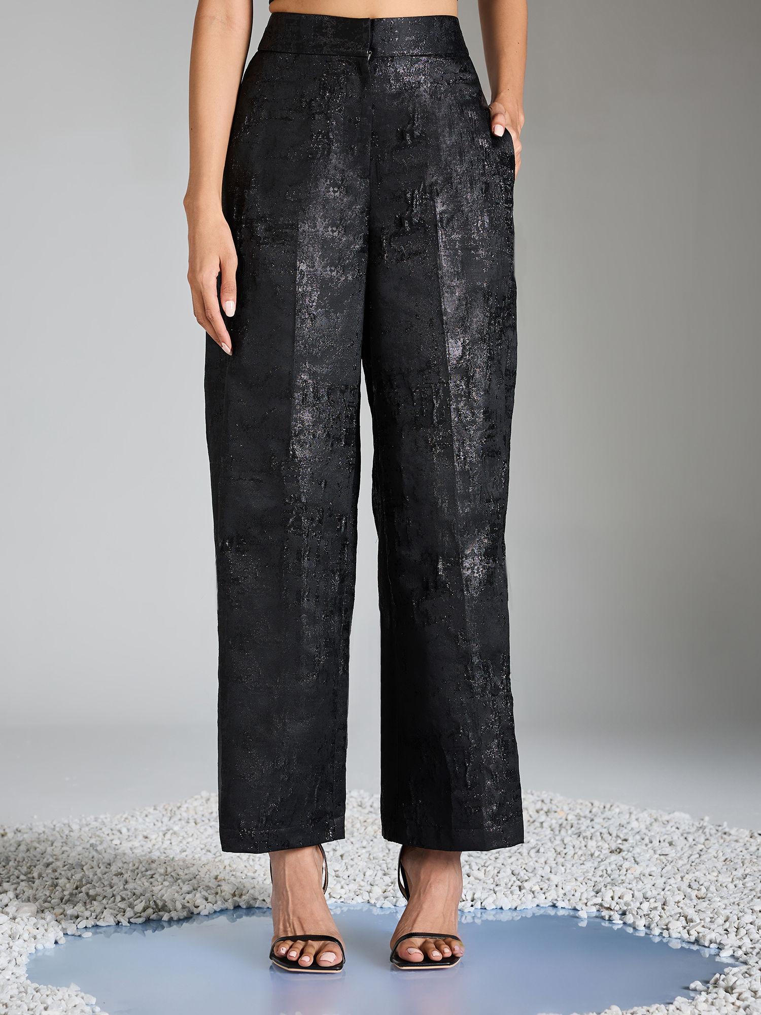 black jacquard straight fit pant