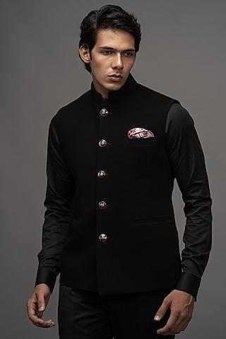 black japanese wool nehru jacket