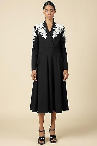 black jersey hand embroidered dress