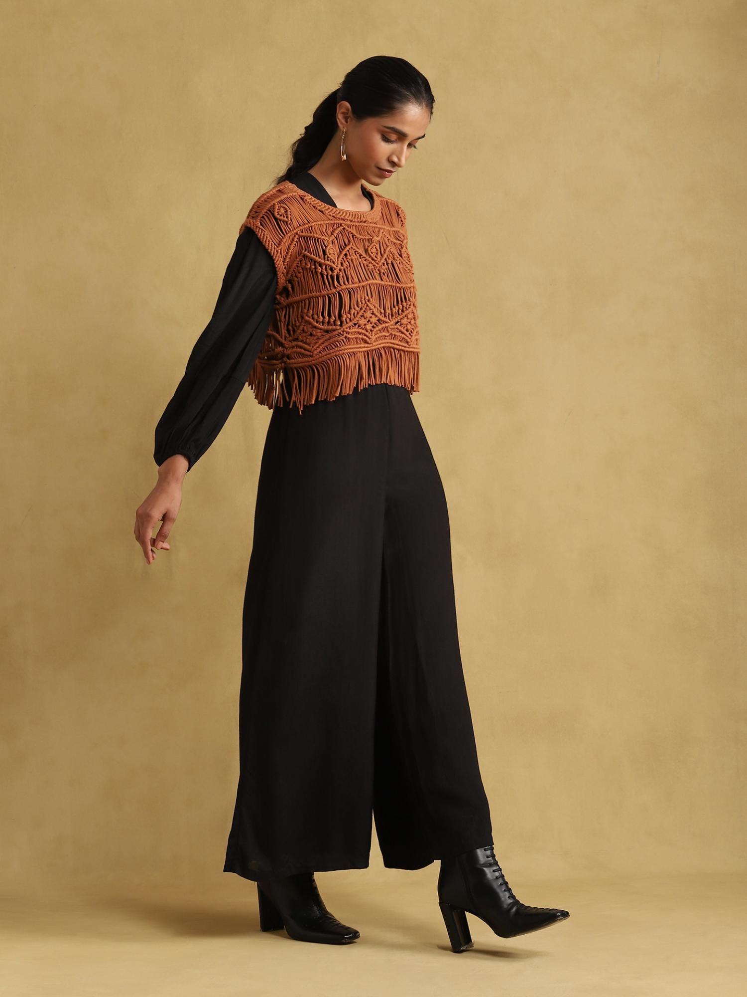 black jumpsuit with macrame top (set of 2)