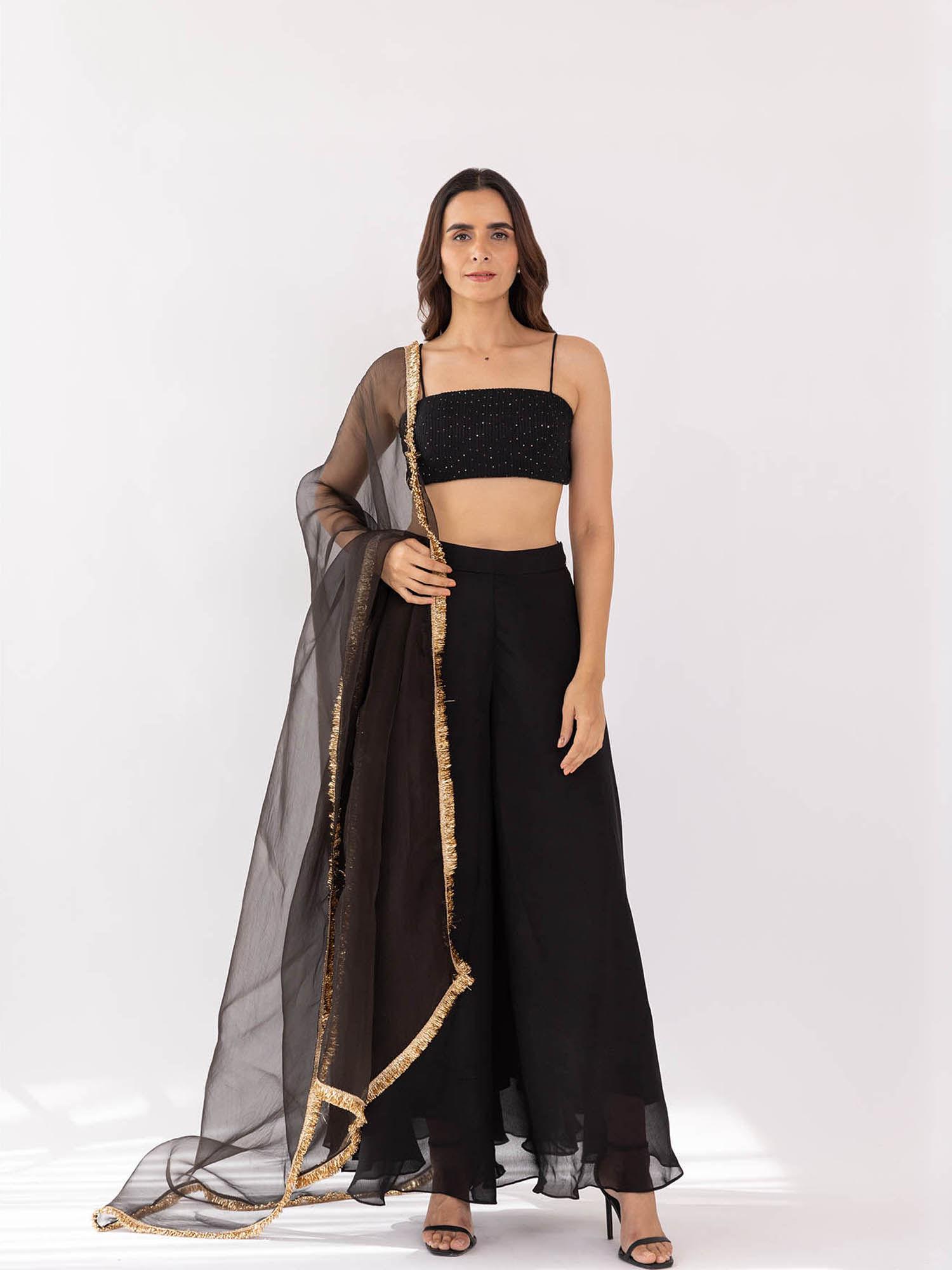 black kali bandeau and palazzo with dupatta (set of 3)