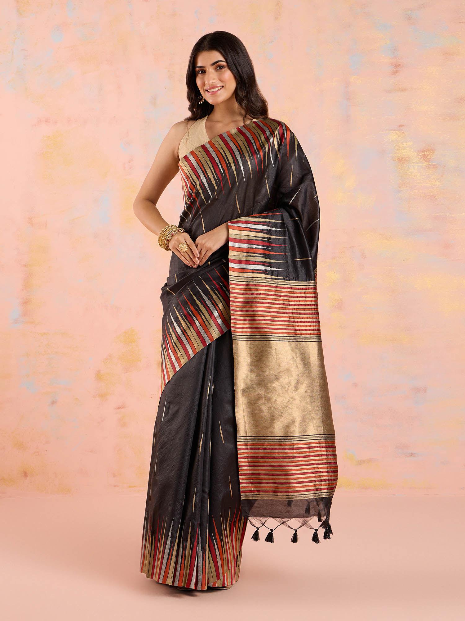 black karigar korner jacquard saree with unstitched blouse likkkpet03