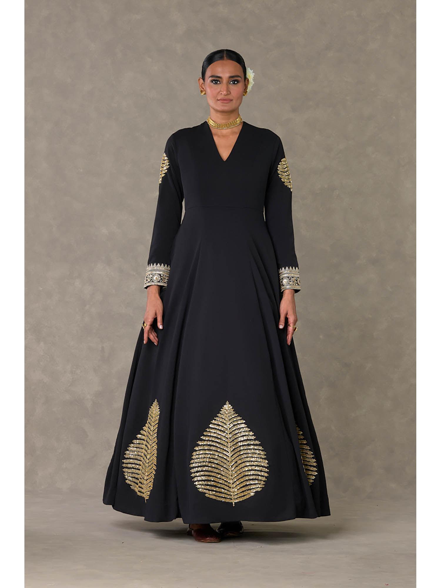 black kashmiri patti embroidered sequined maxi dress