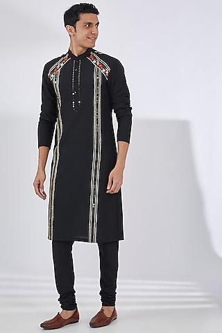 black katan embroidered kurta set