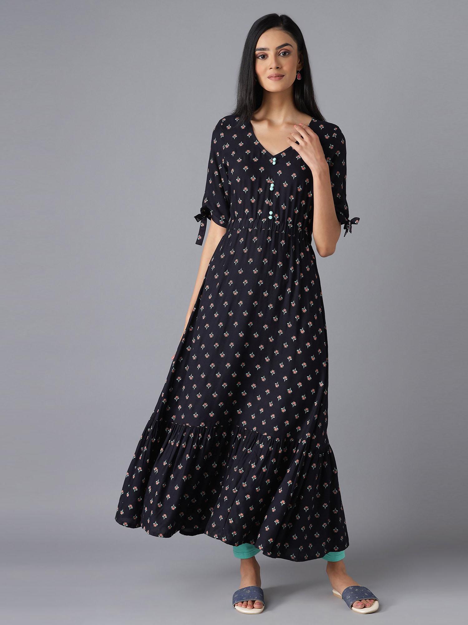 black khadi printed dress