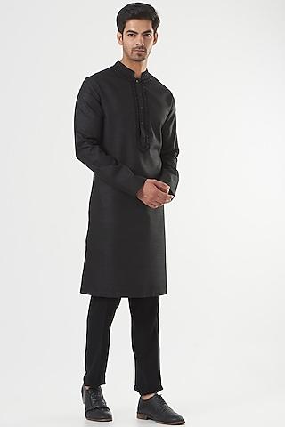 black khadi silk kurta set