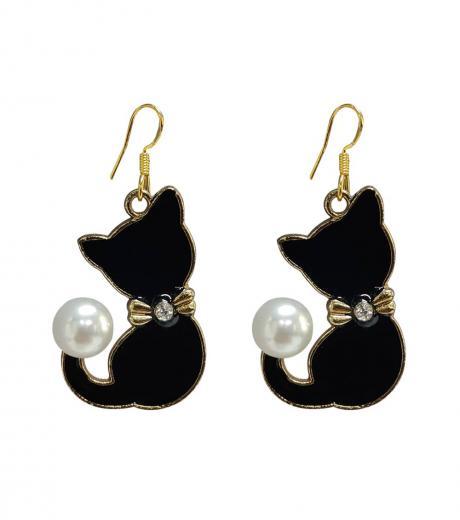 black kitty cat pearl earrings