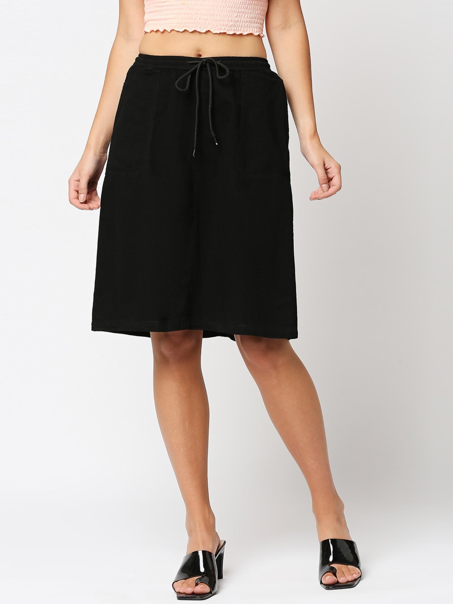 black knee length casual skirt