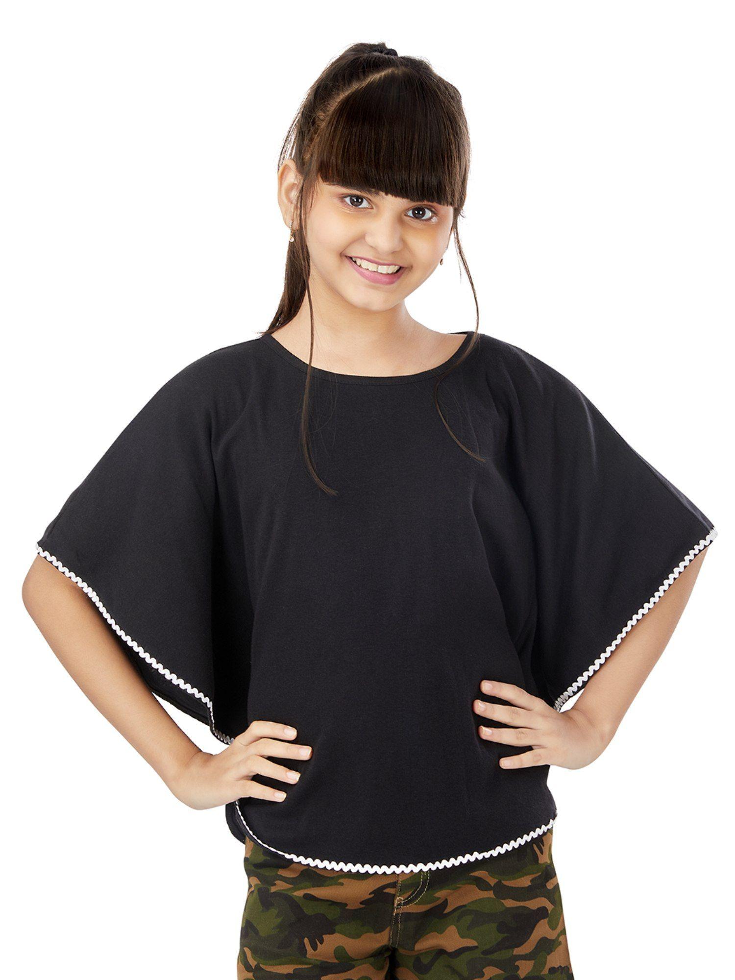 black knit circle top with lace hemfold