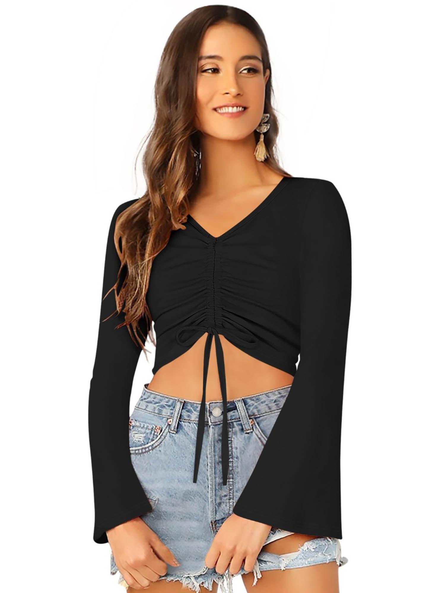 black knit fabric crop top for women