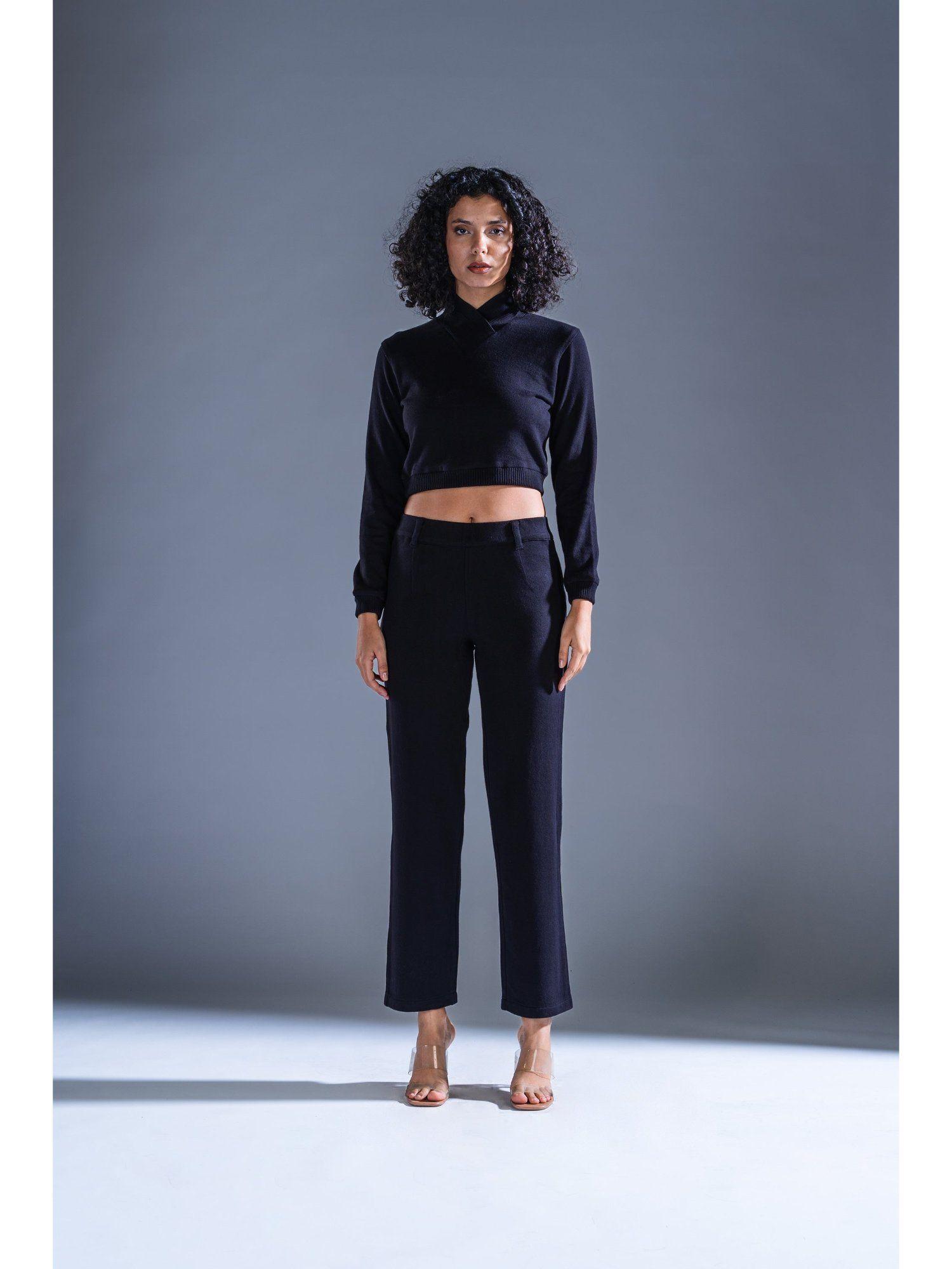 black knitted lazy solid pants