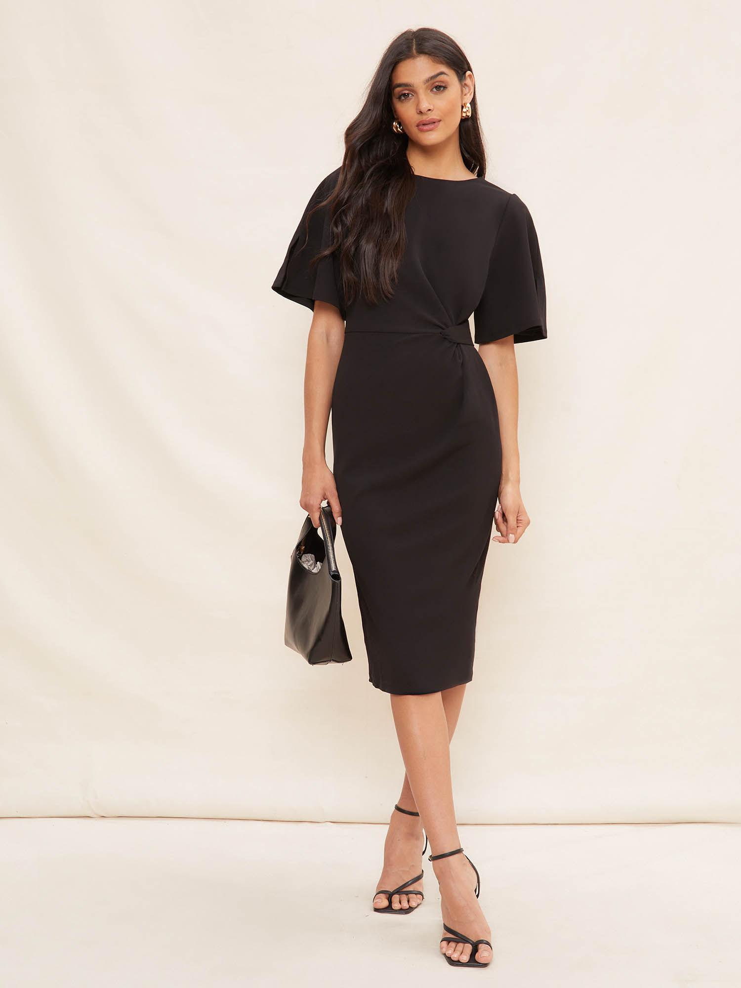 black knot midi dress-black