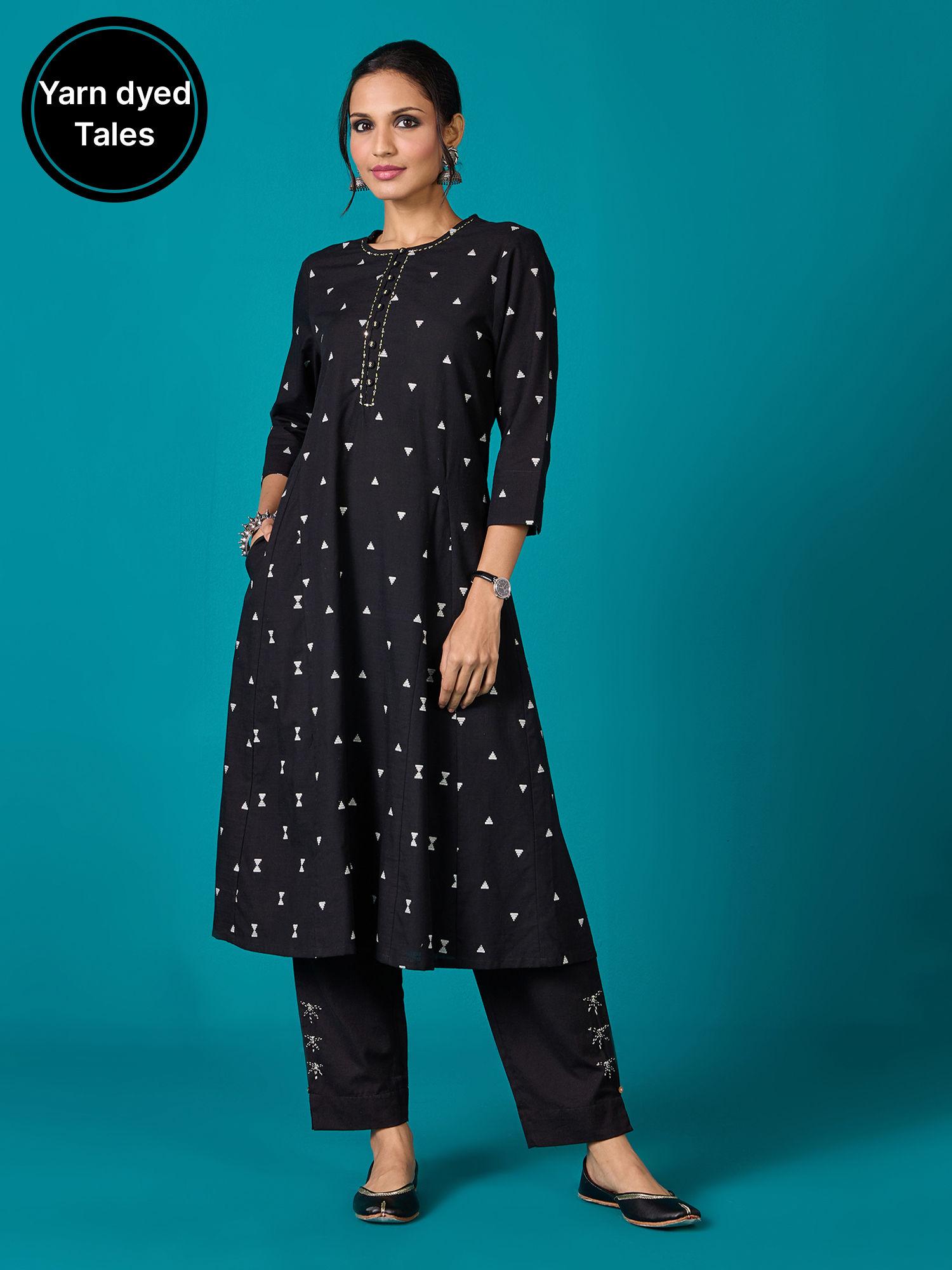 black kora cotton yarn dyed kurta likkur166