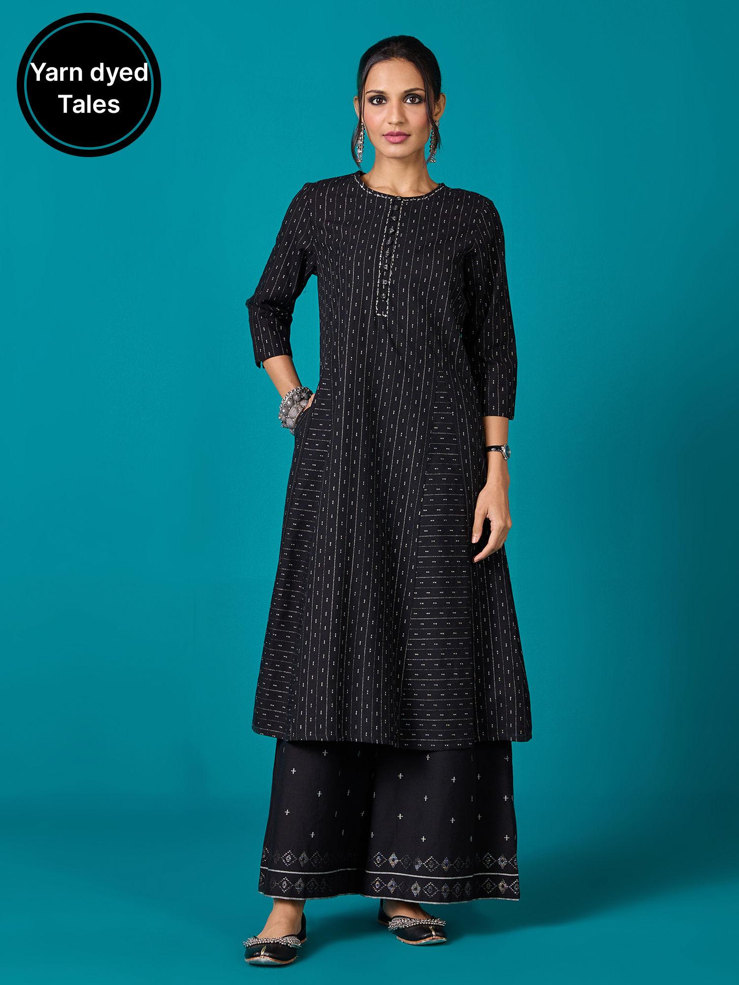 black kora cotton yarn dyed kurta likkur167