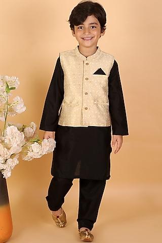 black kurta set with nehru jacket for boys