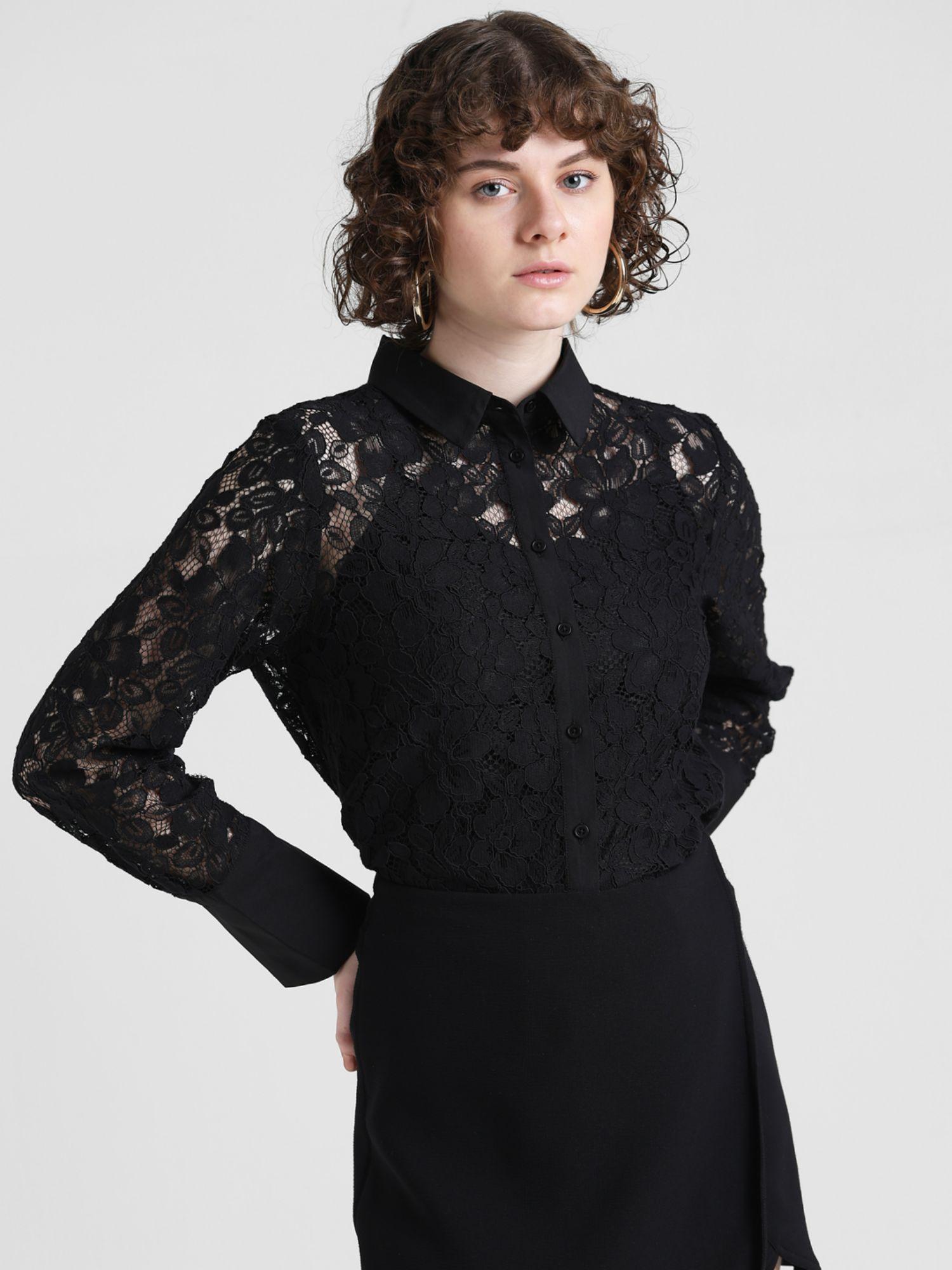 black lace embroidered full sleeves shirt