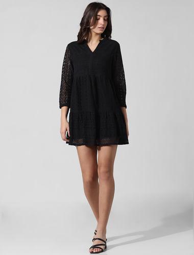 black lace flared dress