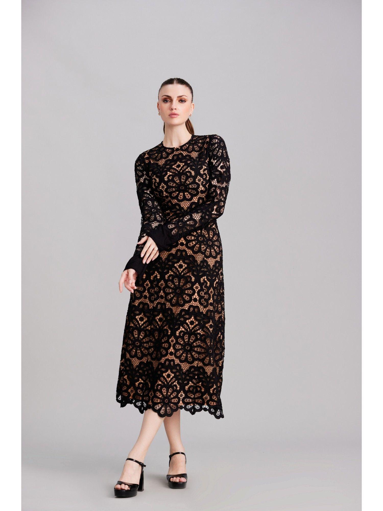 black lace midi dress