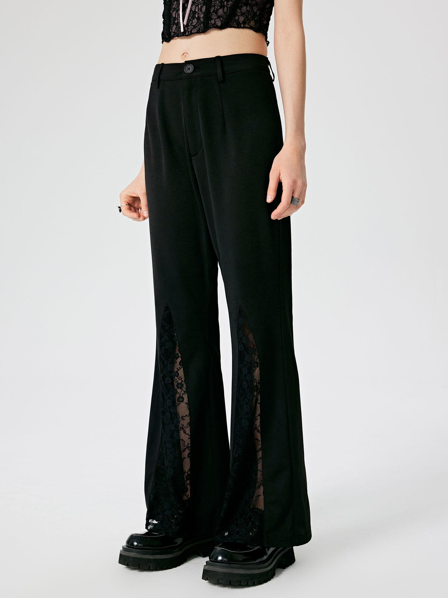 black lace sheer high waist flared trousers