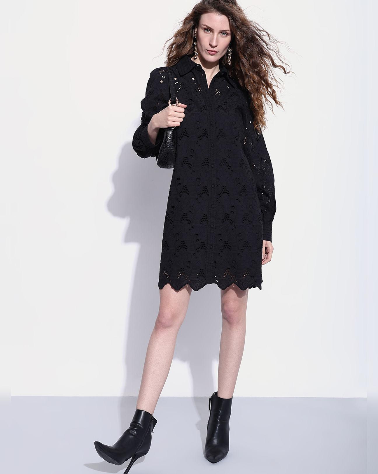 black lace shirt dress