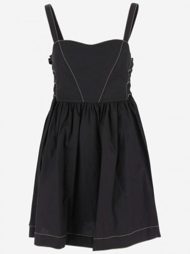 black lace-up cotton minidress