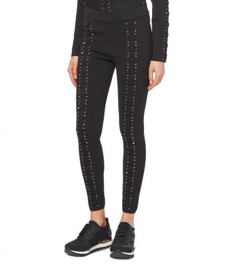 black lace-up string leggings