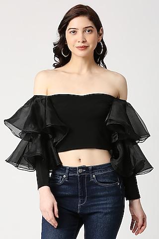 black lachka & organza ruffled crop top