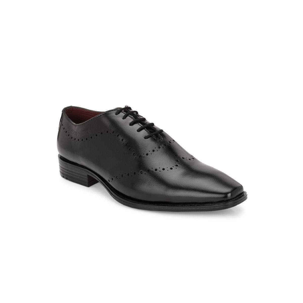 black laser cut laceup formal shoes- black