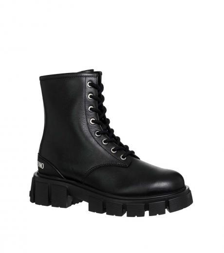 black leather combat boots