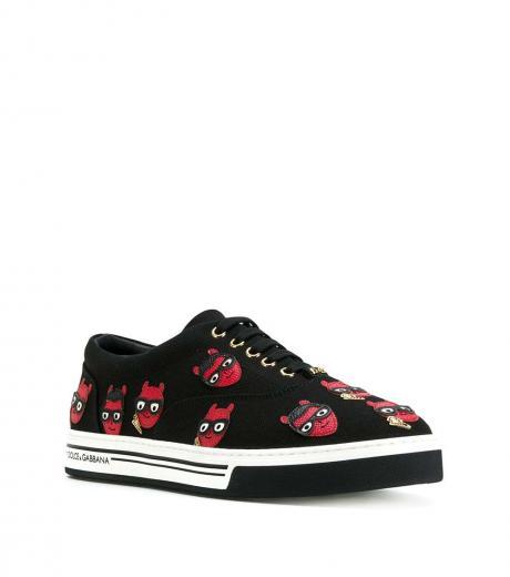 black leather embroidery sneakers