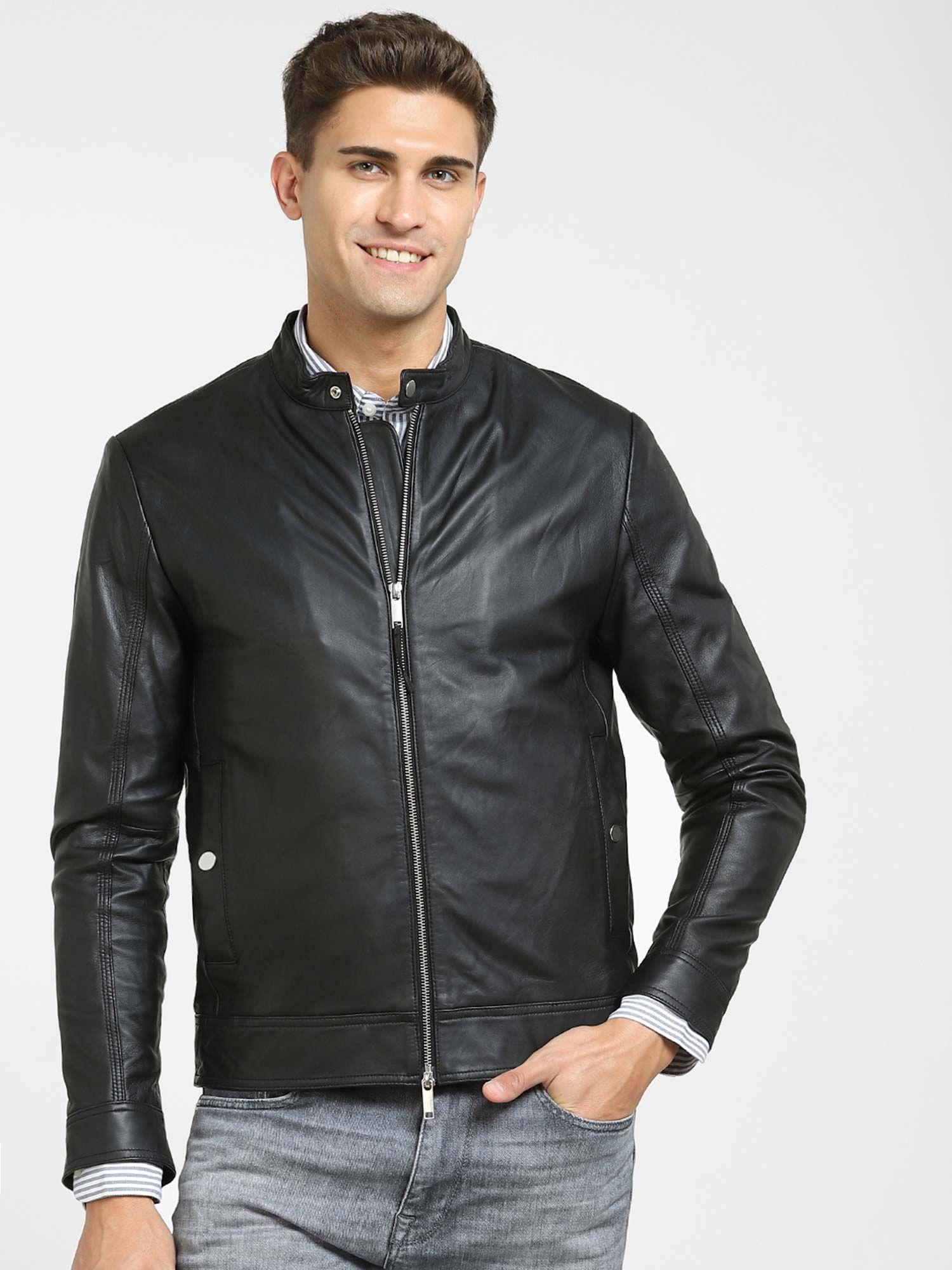 black leather jacket