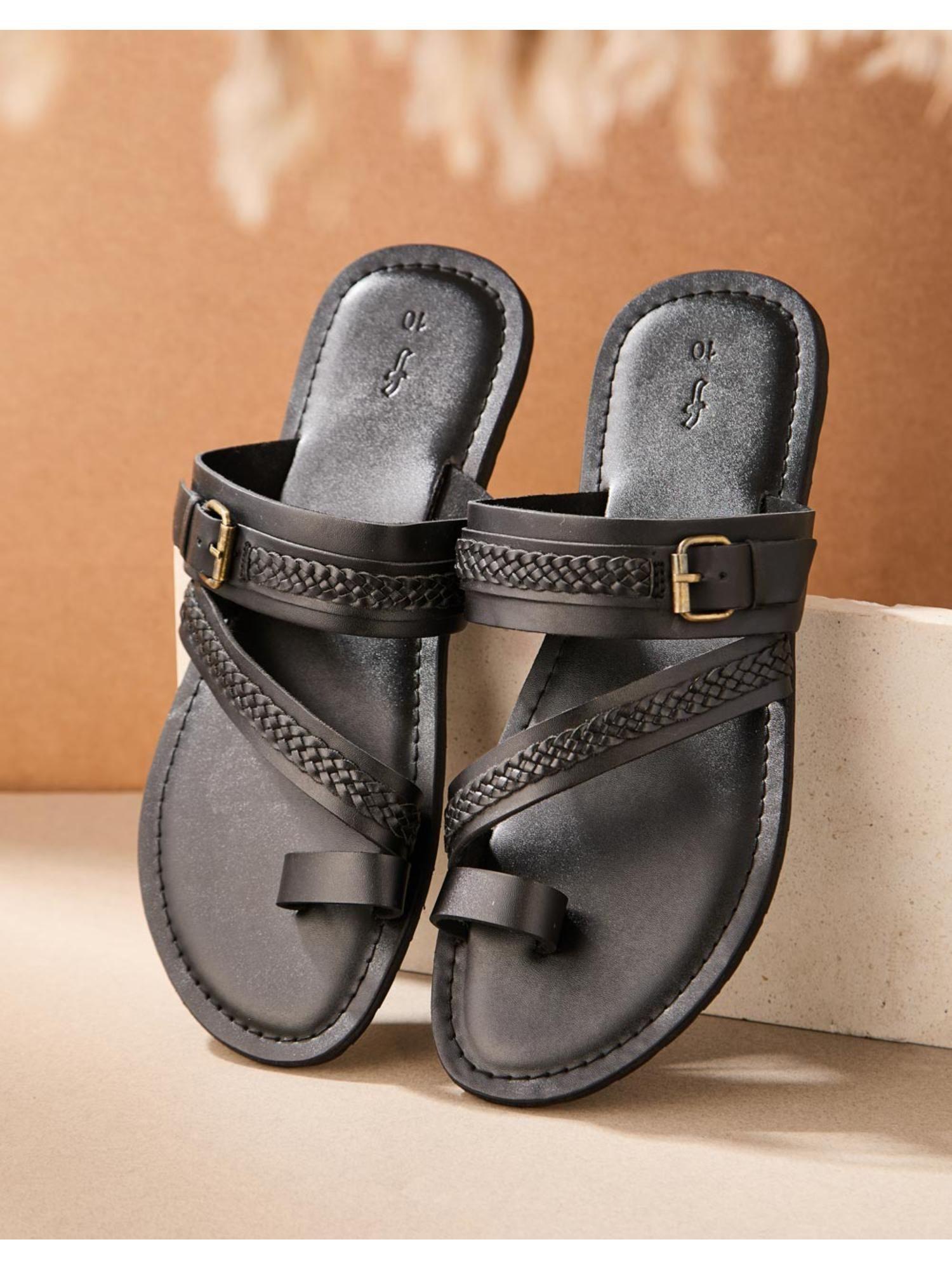 black leather sandals