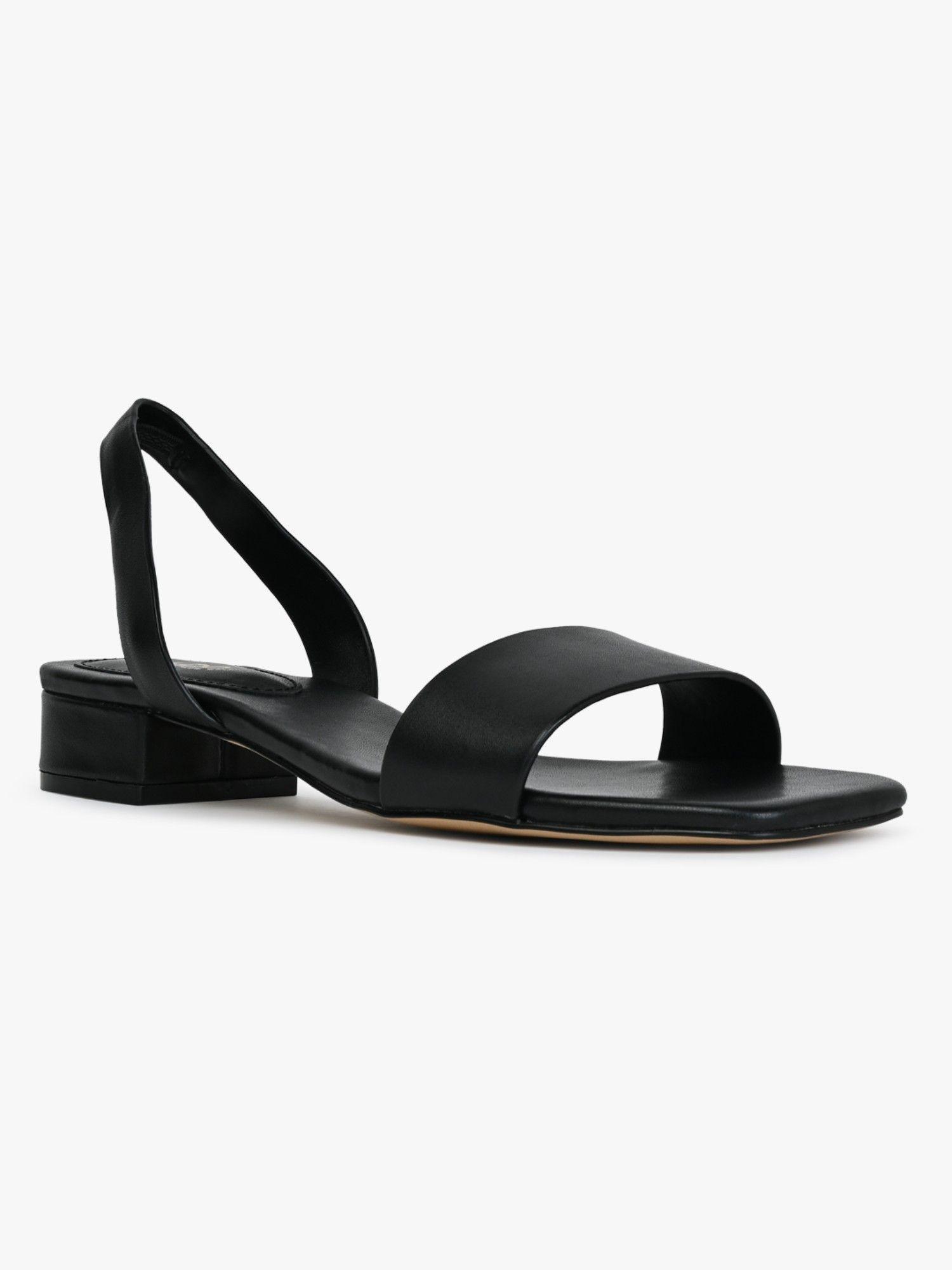 black leather two piece flat sandal