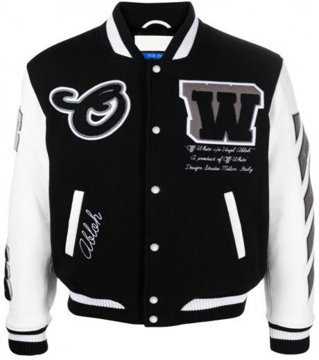 black leather varsity jacket