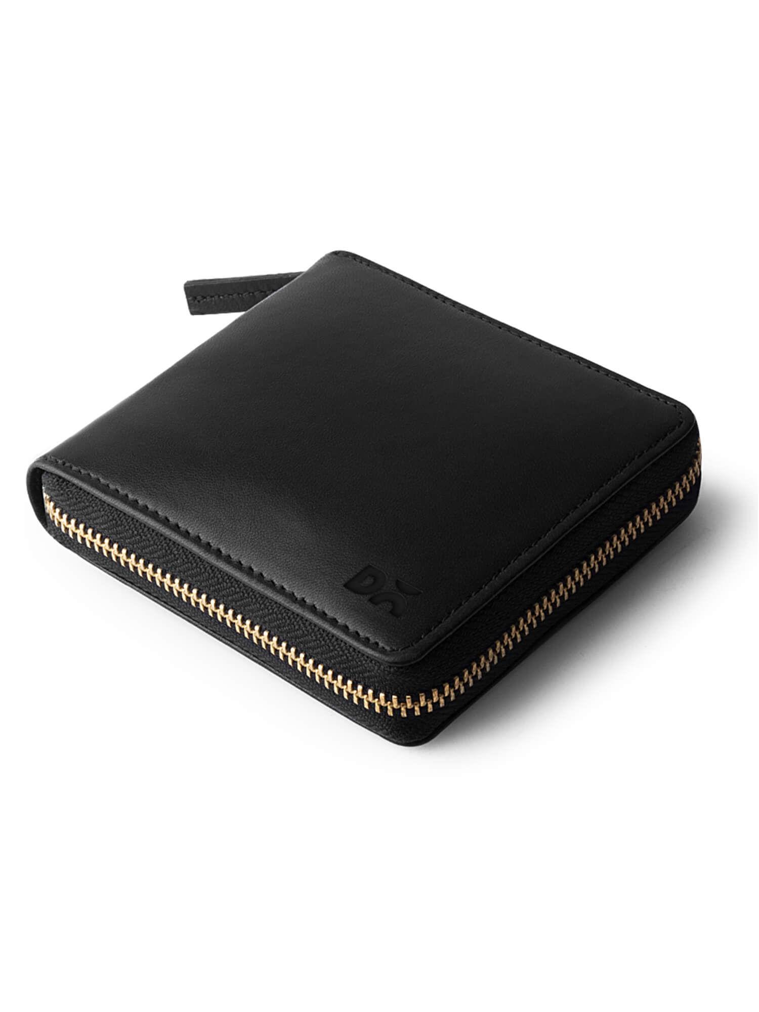 black leather zip wallet