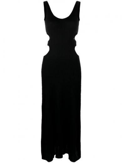 black linen blend silk long dress
