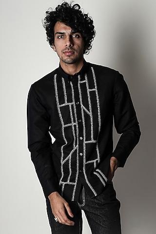 black linen embroidered shirt